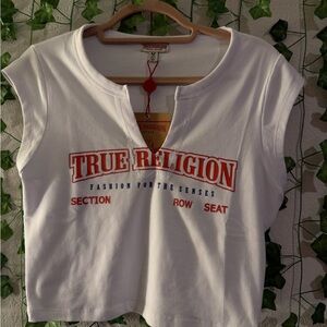 True Religion White and Red Short Sleeve Tee